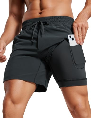 CRZ YOGA Herr 2-i-1 Löparshorts med foder - 13 cm Snabbtorkande för träning sport atletisk med fickor Bläck grå L