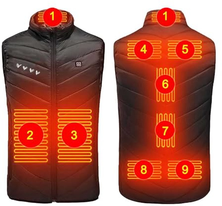 Yolimok 2023 Gilet Chauffant Hommes Femmes Hiver, Veste Chaud LéGer Doudoune Sans Manche,Gilet éLectrique Usb Avec 9 Feuilles de Fhaleur, Gilet Chauffant Lavable Pour Ski en Plein Air Chasse Camping