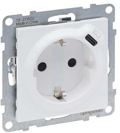 LEGRAND, SEANO 2 in 1 Steckdose, USB Typ C-Kombinationssteckdose, mit erhöhtem Berührungsschutz, Steckklemmen, 16 A, Farbe: Ultraweiß, 765126