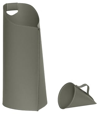 LIMAC Design SAPIR, Borsa moderna Porta Pellet in Cuoio con palletta, Originale Sacca porta-pellet con sessola in cuoio per caminetto, prodotto in Italia. Tortora