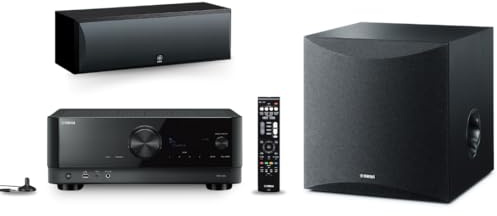 Yamaha RX-V4A 5.2-Channel AV Receiver + NS-SW050BL 8 100W Powered Subwoofer + NS-C210BL Center Channel Speaker (Black) Bundle