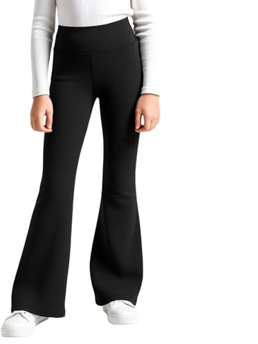 Domueay Flickors utsvängda fleeceleggings, termiska mjuka klockleggings, hög midja elastiska lediga bootcut byxor leggings för barn sport 5–12 år, svart, 11-12 år