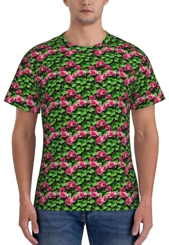JGHHOUN Floral Rose Lierre avec Feuilles Printemps Imprimé Casual Été Respirant Gym Chemises Hommes Entraînement Respirabilité Activités intenses, Noir , 3XL