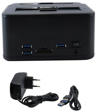 Gurtt Dual-Bay-Festplatten-Dockingstation mit USB-Anschluss und Offline-Klonfunktion für 2,5- und 3,5-Zoll-SATA-I/II/III-Festplatten, UASP 6 Gbit/s, Kartenleser für SD-Karten