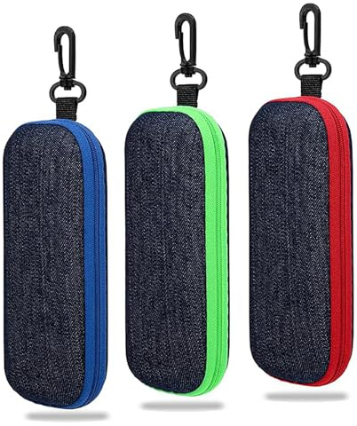 ZVD Set di 3 Astucci per Occhiali, Portaocchiali da Sole da Viaggio Con Cerniera, Astuccio Rigido Portatile in Denim, Custodia Occhiali Rigida, Portaocchiali Astuccio Rigido (3PC)