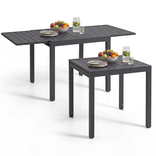 TecTake® Aluminium Gartentisch, ausziehbar für 4–6 Personen, 80–160 x 80 x 75 cm, wetterfest, Gartenmöbel Tisch Aluminium, UV-beständiger Outdoor Tisch mit Lamellenoberfläche, höhenverstellbare Füße