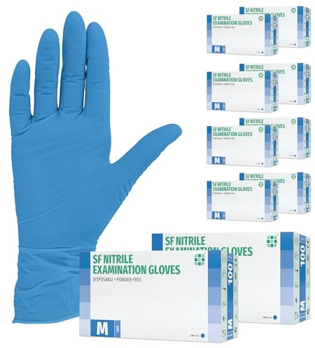 SF Nitrilhandschuhe M Blau – 1000 Stück Einweghandschuhe, latexfrei | Puderfreie Einmalhandschuhe, Vorratspack mit 10 Boxen à 100 Stück, für Tattoo, Werkstatt, Küche, Reinigung und Haushalt
