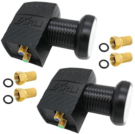 ARLI 2 x UHD Twin LNB + 4X F Stecker Sat Digital 4K 0,1 dB Ultra HD direkt Anschluss 2 Fach vergoldet kontakte Anschluss ausziehbare Wetterschutz Universal Lmb Kopf Anlage Satelliten Antenne 2X Set
