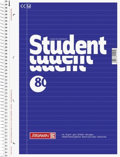 Brunnen 5 x Kollegblock Student A4 70g/qm liniert 80 Blatt blau