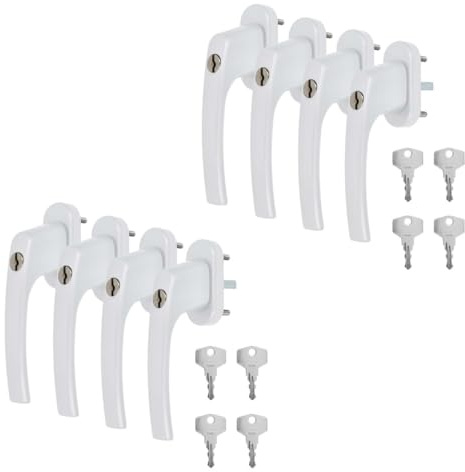 8 x Alu Fenstergriffe in Weiß abschließbar - Stiftlänge 30mm