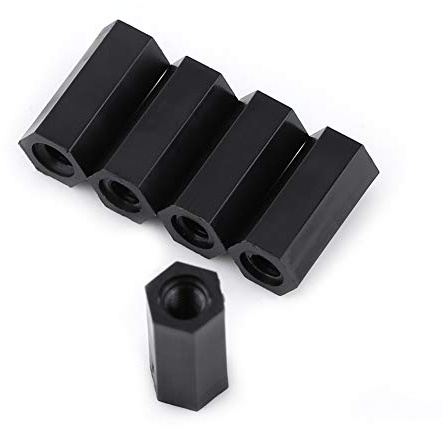 Akozon Nylon Schwarz Hex Spacer, 100Pcs M3 Innensechskant Gewinde Spacer Distanzbolzen Schwarz Nylon Sechskant Abstandsbolzen Muttern Sortiment mit Kunststoff-Box(M3*12)