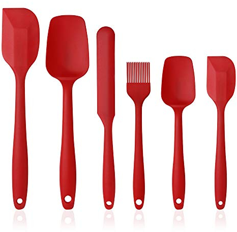 Vicloon Utensilios de Cocina de Silicona,Set de 6 Espátulas Silicona Incluye Hilvanado Cepillo, Espátula,Cuchara, No Tóxico, Antiadherente,Resistente al Calor,Utensilios para Cocina y Horneado
