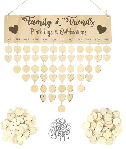 NUOBESTY Family and Friends Birthday Reminder Calendar DIY Wall Hanging Wooden Calendar Board Plaque for Birthday Baby Shower for Mother Grandma