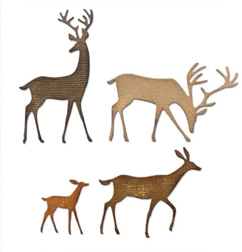 Sizzix 664968 Thinlits Stanzschablonen Darling Hirsch von Tim Holtz, 4er-Pack