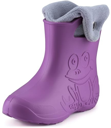Ladeheid Stivaletti Pioggia Bambino in EVA Termici, Invernali Stivali Pioggia Bambina Calzino Interno con Bottoni e Motivo a Rana, Scarpe Bambino LA-CA-04 (Lilla Grigio, 26/27)