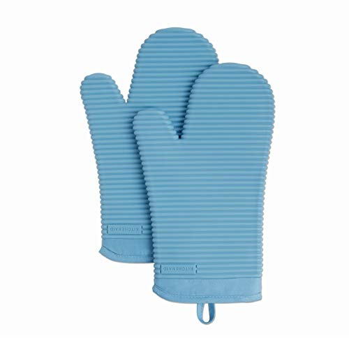 KitchenAid Ofenhandschuh-Set, gerippt, weiches Silikon, 17,8 x 33 cm, Blauer Samt, 2 Stück