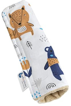 Medi Partners Gurtpolster Kinder Autogurt Polster Gurtschutz für Auto - 17x22cm 100% Baumwolle Minky Schulterpolster Kids Gurt Schutz Sicherheitsgurt (Boho Animals mit beige Minky)