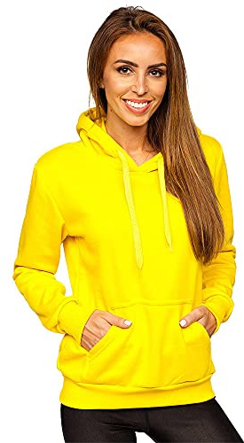 BOLF Donna Felpa con Cappuccio Maglia Manica Lunga Classica Hoodie Tempo Libero Sport Fitness Outdoor Basic Casual Style W02 Giallo Chiaro L [A1A]