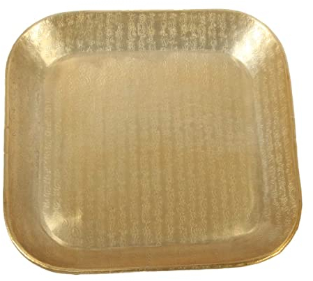 Orientalisches Tablett Prisma Gold 38x38 cm aus Aluminium mit Ornamenten verziert | quadratisches Deko-Tablett marokkanischer Stil, Ostern Tisch-Deko Muttertag Serviertablett TSV1002