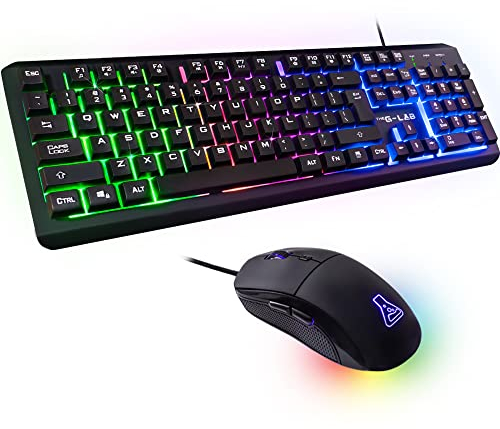 The G-Lab Combo Iridium Pack de Teclado Gaming USB y Ratón Multicolor Retroiluminación – Teclado QWERTY - Incluye Ñ - Anti-Ghosting + Ratón Gaming 6 Botones 3200 dpi – PC PS4 Xbox One (Negro)