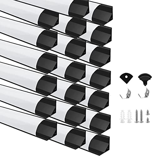 Besseto LED Aluminum Profil 20 x 1m, V Form Streifen Licht Diffusor Profile mit milchiger Abdeckung,Endkappen,und Montageklammer Aluminum Profile für LED-Streifen (20 x 1m V Form)