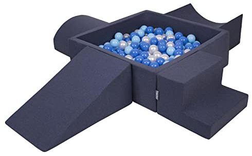 KiddyMoon Spielplatz Aus Schaumstoff Mit Quadrat Bällebad (200 Bälle) Ballgruben Für Babys Spielbad Hindernisläufen, Hergestellt In Der EU, Dunkelblau:Babyblue/Blau/Perle