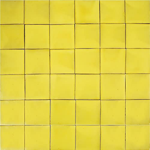 Cerames Azulejos amarillas mexicanos monocolor Ceramico Deslavado - azulejos de mosaico, azulejos ceramica monocromáticos para cocina, baño | Un paquete de 90 baldosas amarillas ceramica 10,5x10,5 cm