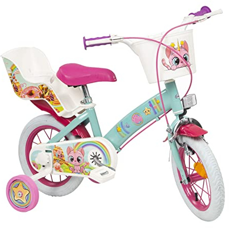 Toimsa Catcorn Children's Bicycle 12 Inch with Stabilisers Basket Doll Seat 3-5 Years