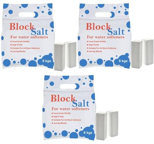 HSD 3 pack Block Salt for Water Softeners, Original Pure Grade A Food Quality Salt - Compatible to All Water Softener Machines (2 salt blocks – 6 blocks in total)