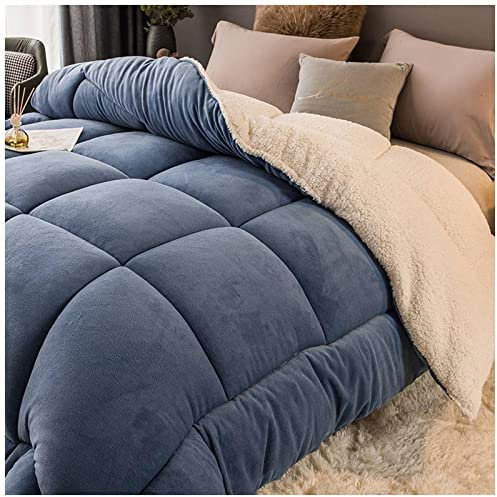 ZTGL Steppdecke, Flauschige Kaschmir Steppdecken für Allergiker Duvet, Verdicken Sie Lamm Kaschmir Decke Winter Weiche Warme Bettdecke Mikrofaser Bettwäsche,Blau,180x220cm/4kg
