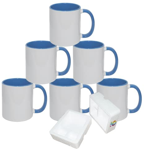 MR.R Tazas de café de cerámica para lavavajillas con taza de color azul, interior y asa, taza para beber té de leche, agua de 11 onzas, juego de 6
