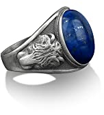 Bysilverstone Jewelry – Siegelring Mit Tigerkopf, Siegelring Mit Ovalem Edelstein Aus Blauem Lapislazuli, Siegelring Aus Sterlingsilber, Geschenk Für Tierliebhaber, Ringe Für Den Kleinen Finger Für Fr
