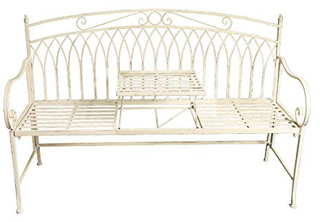 ZMYJTO Garten-Terrassenbank aus Metall, stabile Balkon-Lounge-Sitze mit Stahlrahmen aus Gusseisen, zusammenklappbarer Kleiner Couchtisch, Veranda-Rasendekorationsstuhl, einfach zu montieren und zu