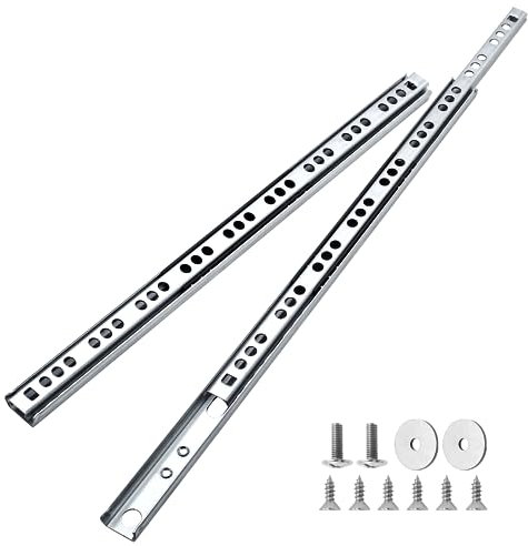 Cjueiom 10 Pack 13 Inch / 310mm Drawer Slides Runners, Silver Ball Bearing Drawer Slides Rail Metal Two Way Slide Track Rail, 17mm Wide Keyboard Tray Runners for Grooved Drawers Cabinet Cupboard