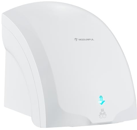 modunful Asciugamani automatico Asciugamani a muro con luce pilota, asciugatura ad aria calda e fredda, compatto classico commerciale 220V 2000W bianco