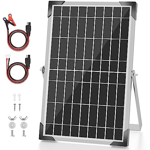 Voltset Kit de panel solar de 10 W y 12 V, cargador de batería solar monocristalino + controlador de carga MPPT integrado + soporte de montaje ajustable para coche, RV, barco, motocicleta, abridor de