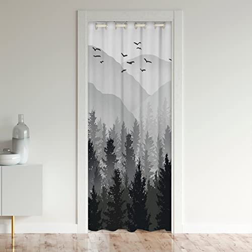 Berg Türvorhang 106x203cm für Tür Privatsphäre Wild Natur Baum Schrank Vorhang für Innentür Raumteiler für Schlafzimmer Wohnzimmer Grau Natürliche Isolierter Wärmevorhang Raumteiler Gardinen Vorhänge