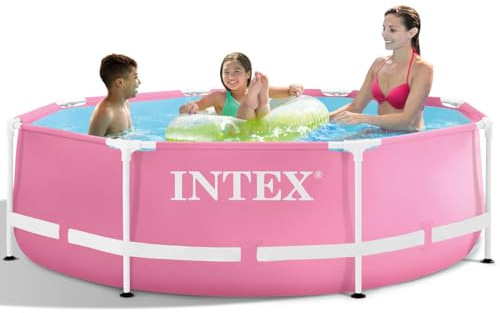 Intex Juego de Piscina con Marco de Metal Rosa de 2,44 m x 76 cm, tamaño de configuración: 28292GN