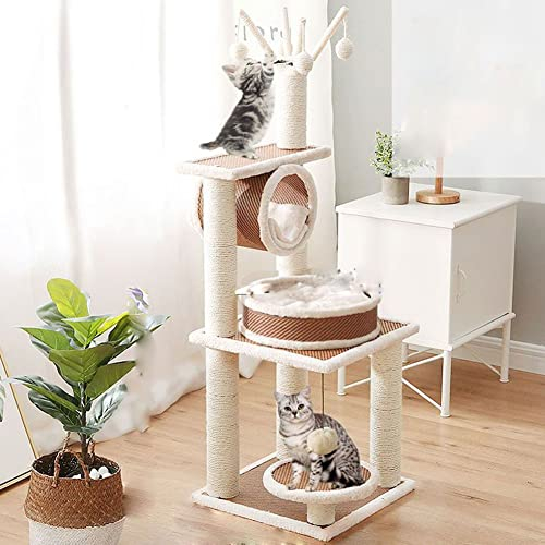 DOOKAA wandkratzbaum deckenhoher kratzbaum Kratzbaum Kratzbaum, Kratzturm mit Sisal-Kratzstangen für Wohnungskatzen, mehrstöckiges Katzenapartment mit Hängematte und Kätzchenspielzeug