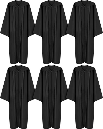 Toulite 6 Pcs Choir Robes for Church Adults, Unisex Matte Baptism Robes Bulk for Water Baptism Pastor Clergy Ceremonial Gowns, Black, Size 51