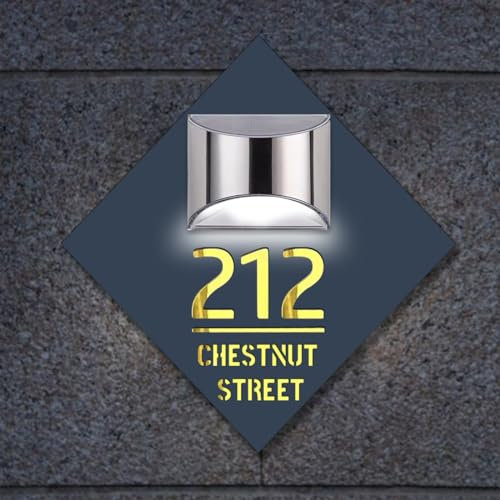 Numero civico solare personalizzato Targhe Numeri di Porta Illuminati Segni Targa Personalizzata Moderna Indirizzo Nome Targa Giardino Esterno Luce,strada LED segno della porta personalizzabile,Rombo