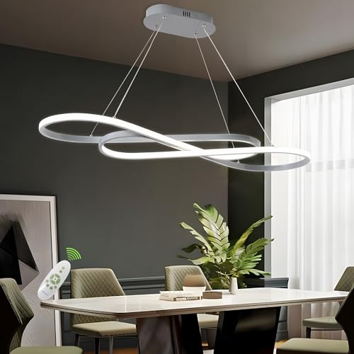 Likflyer Moderner LED Kronleuchter, Pendelleuchte für Esszimmer, Dimmbar, Kreativer Kronleuchter,Fernbedienung, Farbe/Helligkeit 3000–6000K, Hängelampe für Schlafzimmer, Wohnzimmer, Küche (Silber)