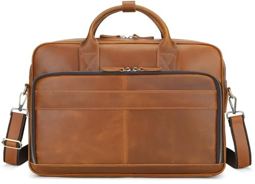 BAIGIO Aktentasche Herren Leder Laptoptasche 14 Zoll Laptop Arbeitstasche Büro Groß Handtasche Business Messenger Tasche Umhängetasche Vintage Ledertasche Männer Businesstasche, Braun