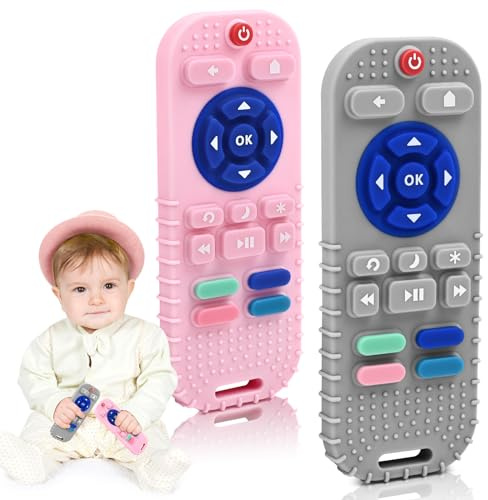 AiTuiTui Baby Bitring Silikon,Tänder Leksak för 3-6-9-12 Månaders Gåvor,2 Stycken Silikonbitringar för Spädbarn,Baby Tandhjälp för Småbarn Autism, Iivsmedelskvalitet Silikon Badleksak,Mörkgrå och Rosa