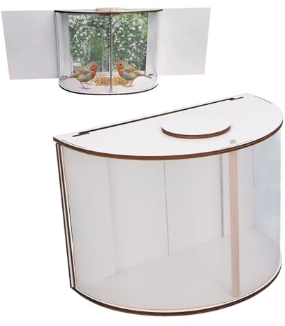 Fenster Vogelfutterhaus Im Haus, 180°Fenster Vogelfutterhaus mit Freier Sicht, Fenstereinsatz Vogelfutterhaus, Transparentes Holz Vogelhaus für Einfach oder Doppelt Aufgehängte