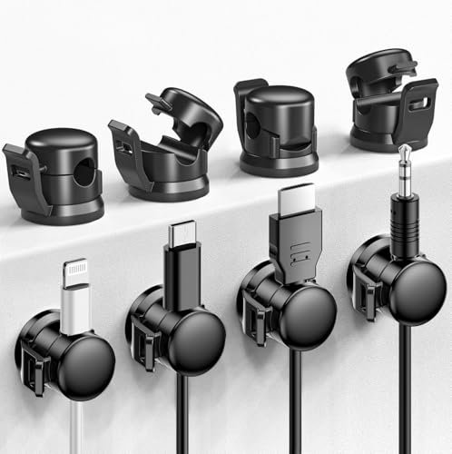 LOTUNY [8 Pack] Cable Clips, Sturdy Cable Organiser, [No-Residue] Cord Anchor, phone wire organiser, Adhesive Cable Clips Management for USB HDMI Home Office Car Desktop Wall-Black