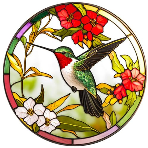 Alipis Hummingbird Stained Glass Window Cling, Anti-Collision Window Sticker, Decorative Film Decals Suncatcher Panel Wall Decor, for Winter Holiday Decoration