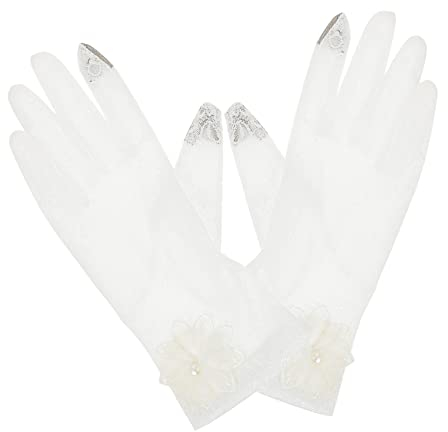 Yardenfun Spitzen-touchscreen-handschuhe für Damen - und Autofahrhandschuhe für Bräute Golf Radfahren und Abendpartys Weiß