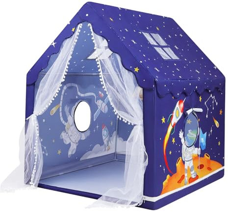 Tenda da Gioco per Bambini, Casetta dei Giochi per Interni ed Esterni, Grande Capanna per Ragazzi con Finestra e Borsa, Tenda per Bambini Regalo di Compleanno 120×100×130 cm, Astronauti