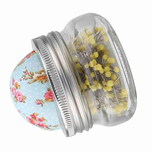 Nadelkissen Zum Nähen, Nähnadelkissen mit 200 Stück Nadeln, Nähnadelkissen, Glasflasche, Runde Perle, Großer Kopf, Nadelhalter, Nähset für Hochzeiten, Braut-Corsage